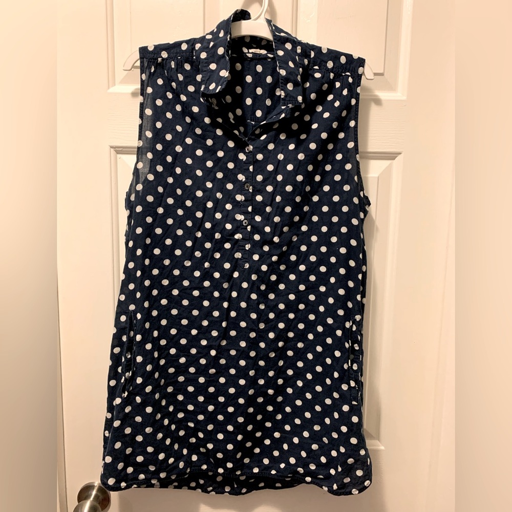 J. Crew navy polka dot tunic